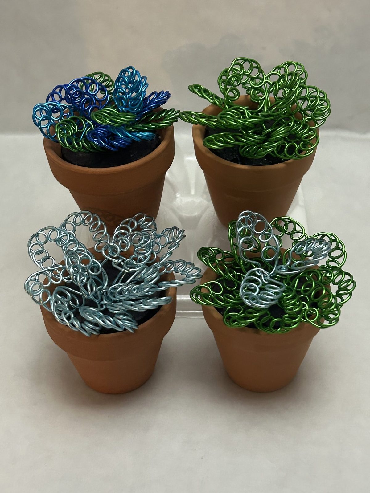 Wire succulents in teal, blue and green
